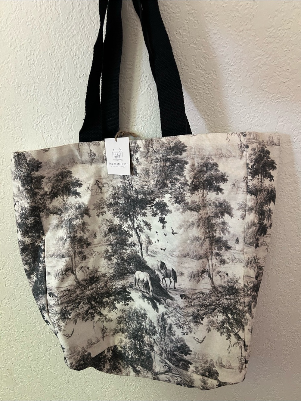 The Farmhouse Rachel Ashwell Cotton Canvas Tote Bag Scenic Vintage Horse Print